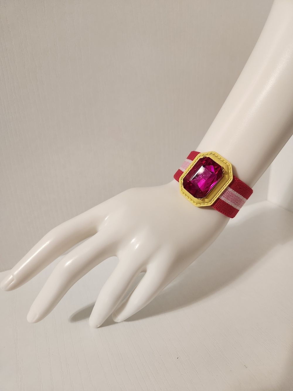 Charming Charlie Pink Striped Stretch Bracelet with Pink-Tone Jewel